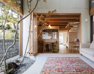 Japanese Home on Narrow Lot Embraces Greenery with an Indoor Dry Garden