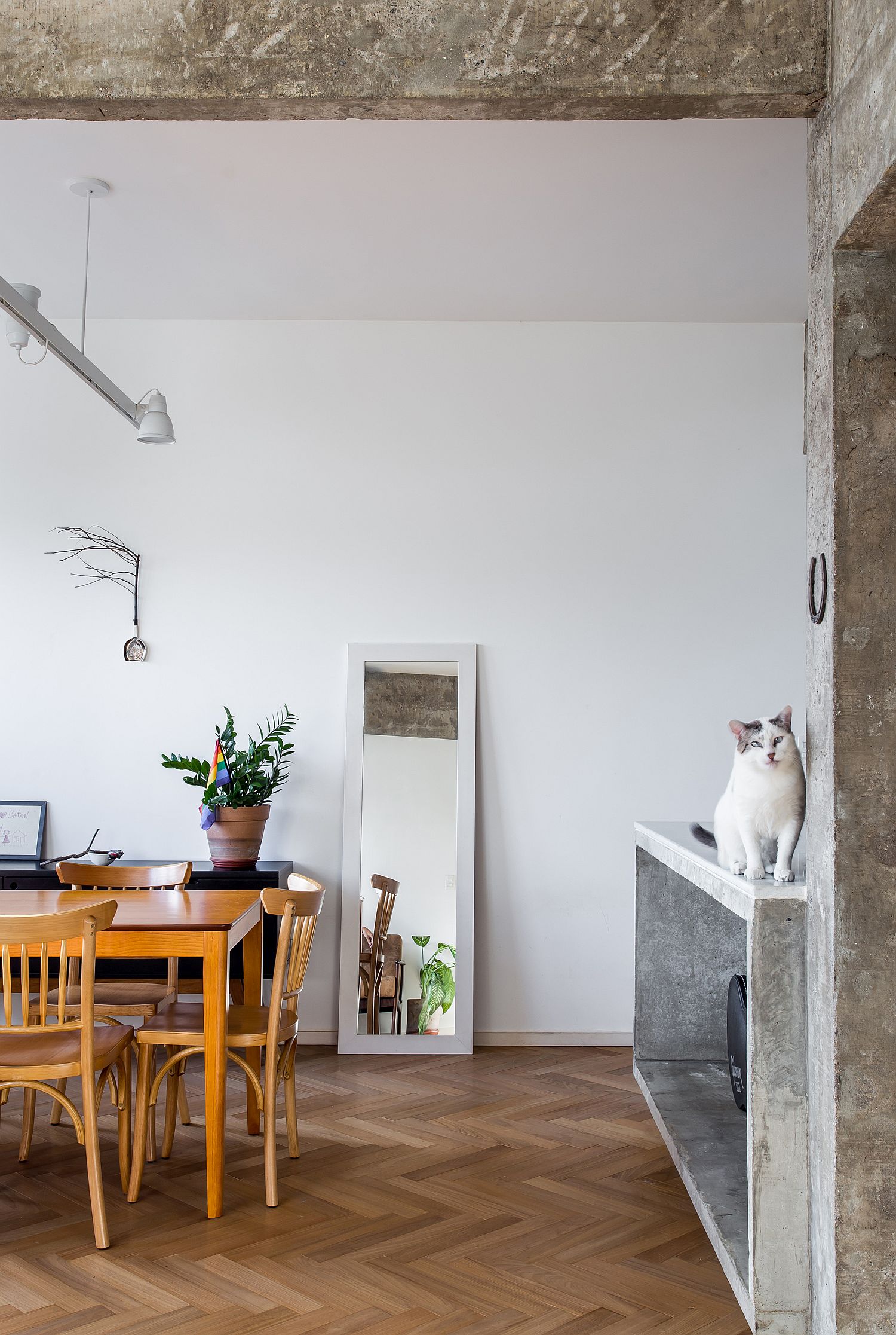 Dining table with woodsy charm inside the apartment