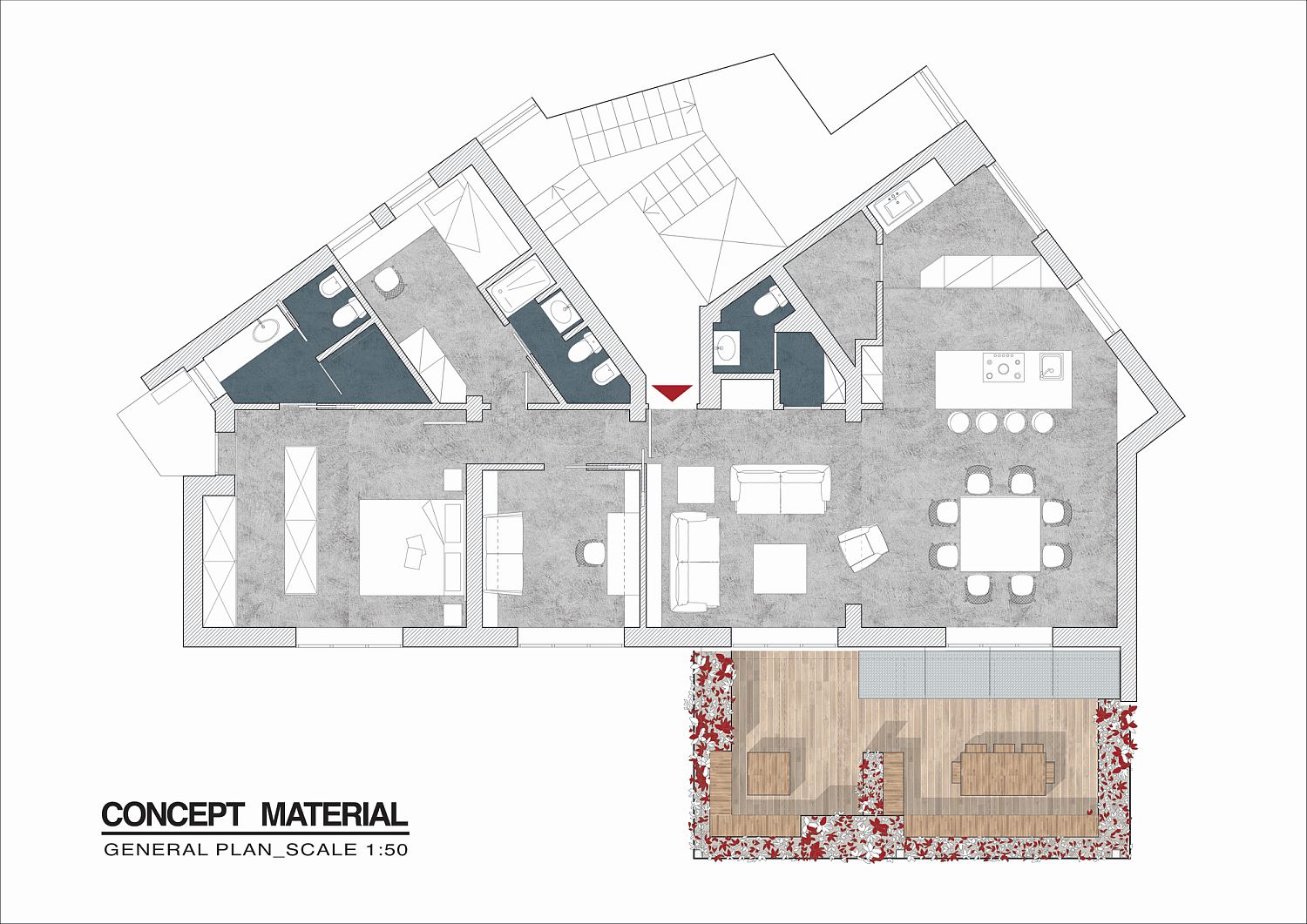Floor plan of contemporary Hemingway Martini Apartment in Italy with revamped interior
