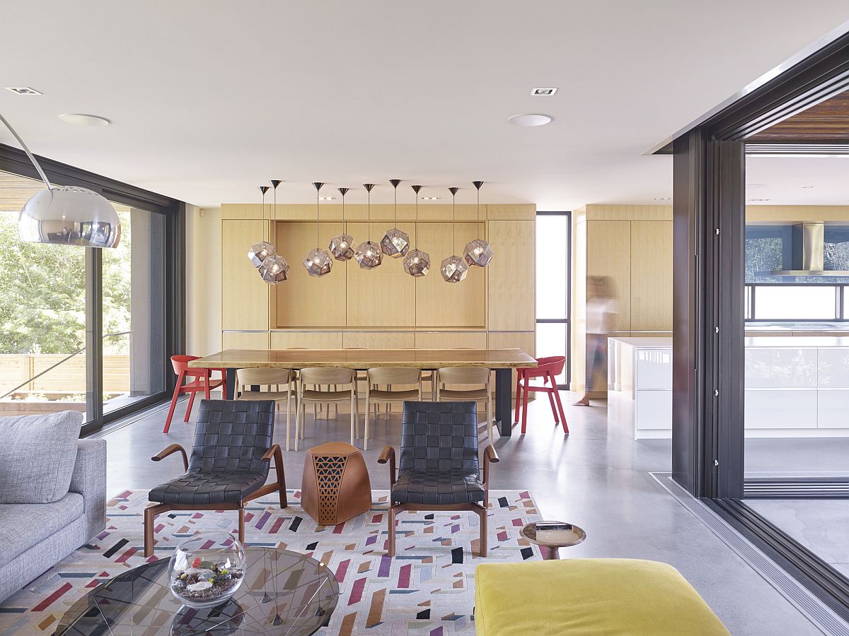 Open plan kitchen and dining area of the house with ample natural light