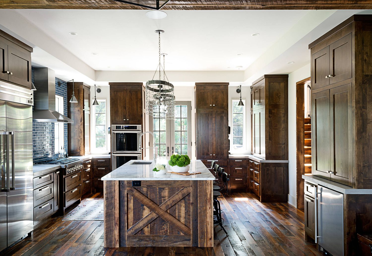 rustic kitchen island and side table