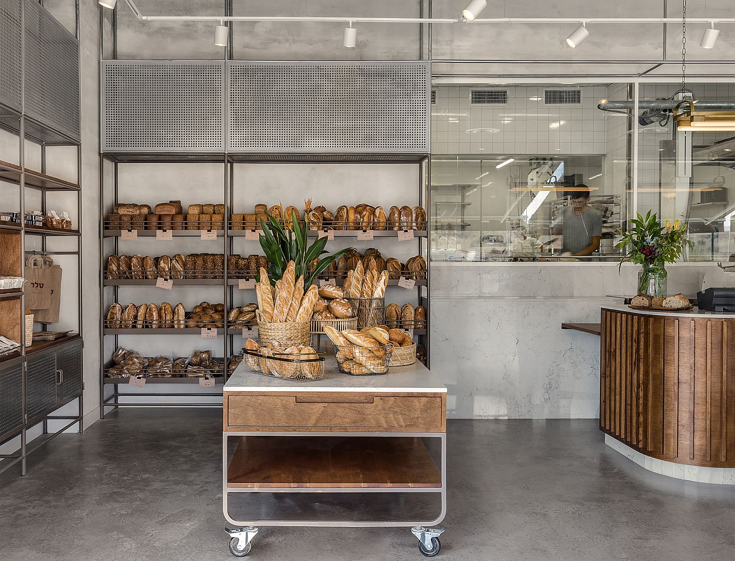 Revamped modern interior of Teller bakery and pastry factory in Israel