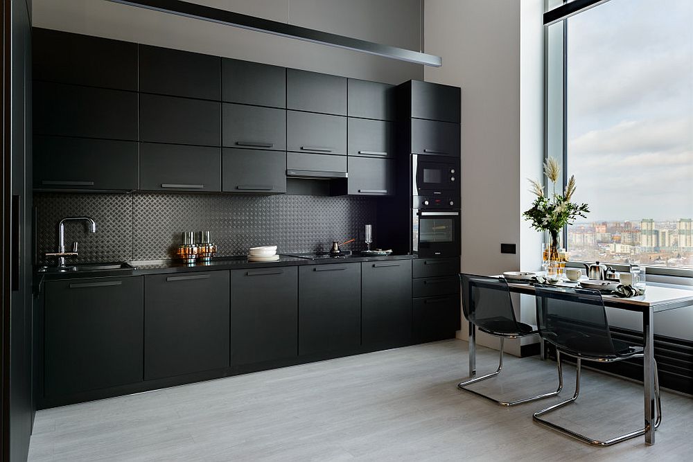 black feature wall in kitchen