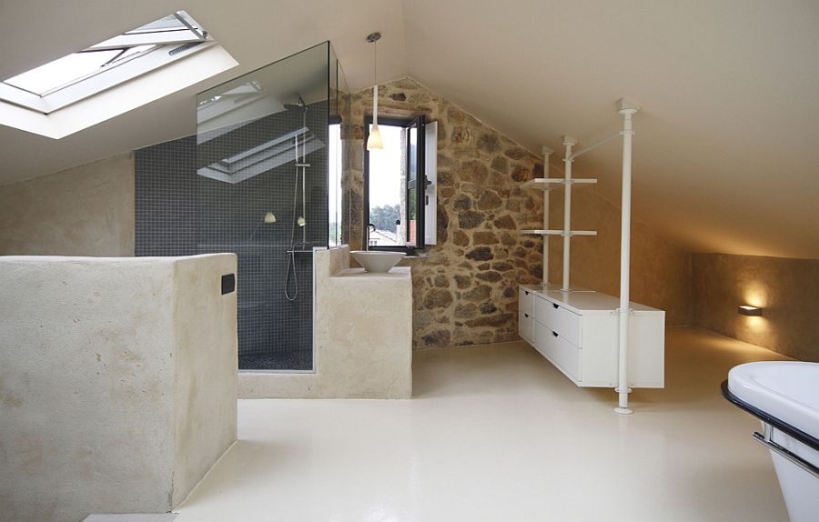 Skylight brings natural light into the upper level bathroom and bedroom