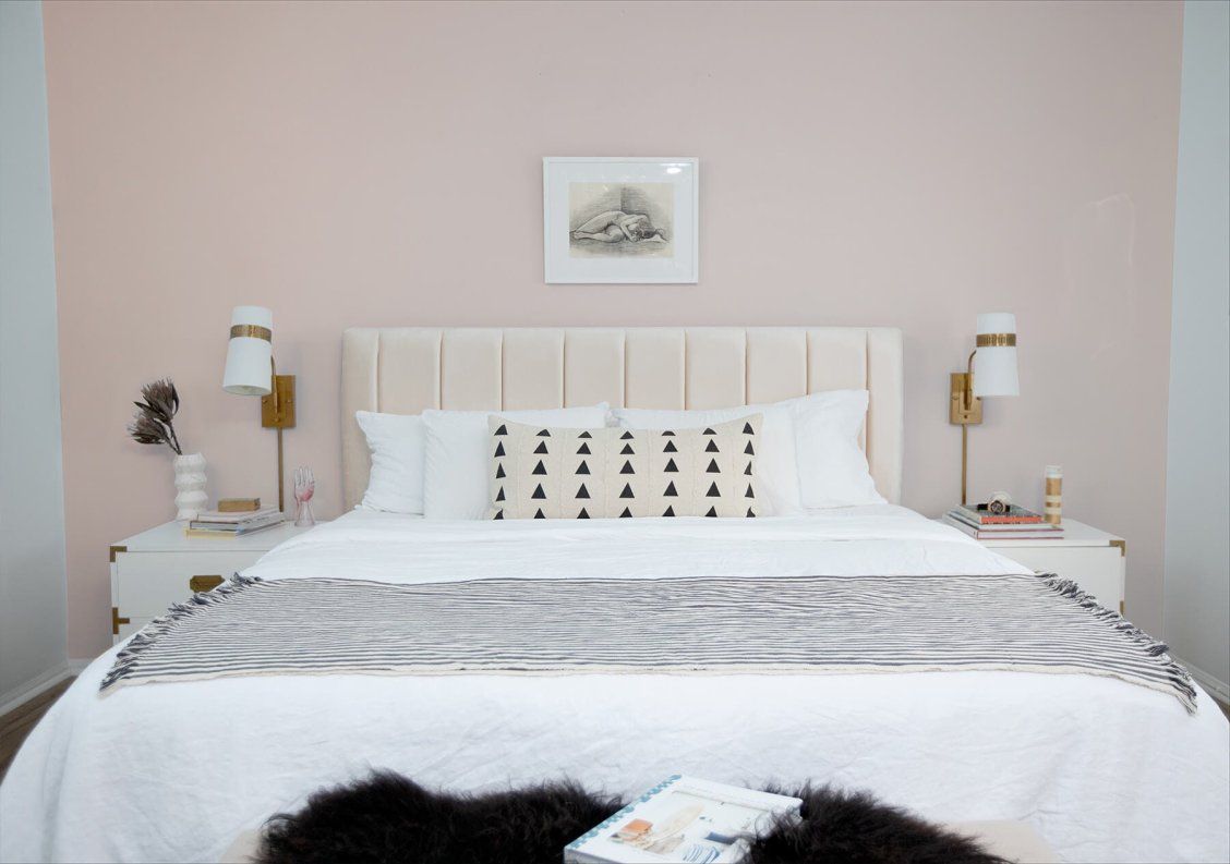 Soft pink bedroom featuring Blushing Bride paint