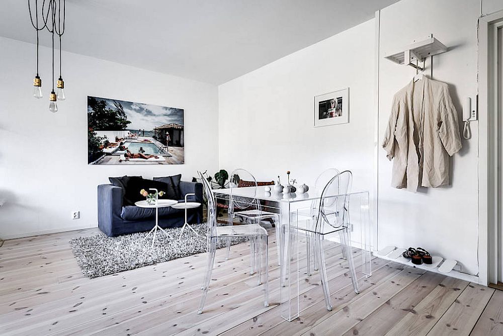 Acrylic chair and table give the small dining area an even lighter visual appeal!