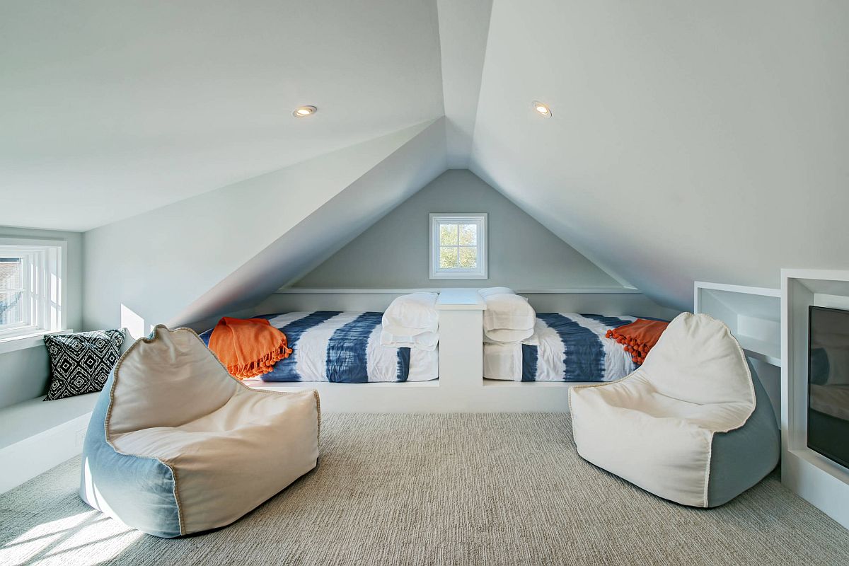 Attic bedroom with twin beds can also be a fun hangout