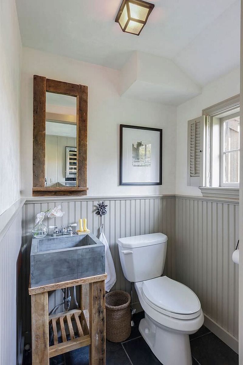 Bespoke vanity for the tiny powder room in white