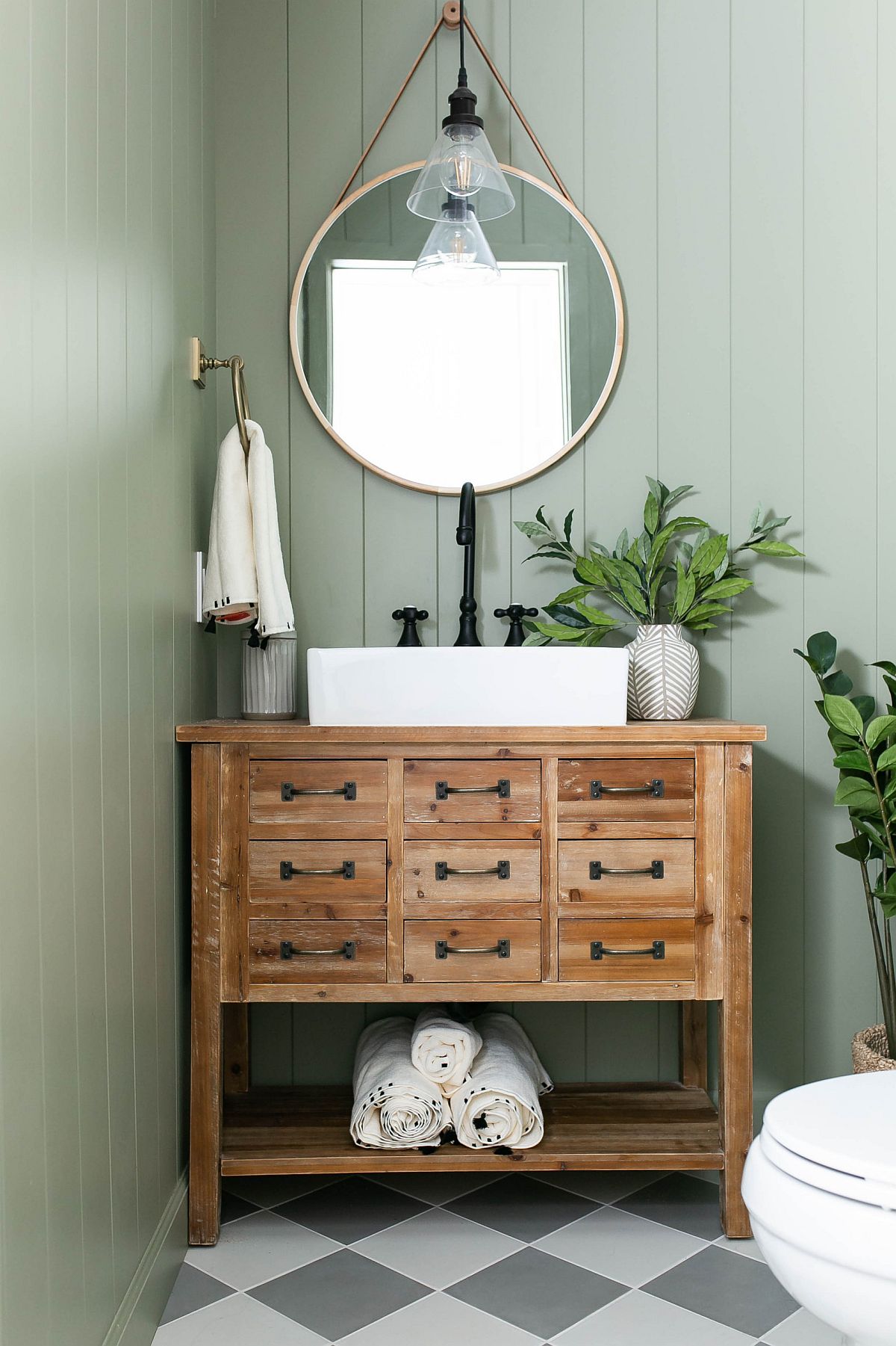 Fabulous Farmhouse Style Powder Rooms Save Space With Cozy Country Charm   Brilliant Blend Of Pastel Blue And Wooden Vanity In The Classy Farmhouse Vanity 11274 