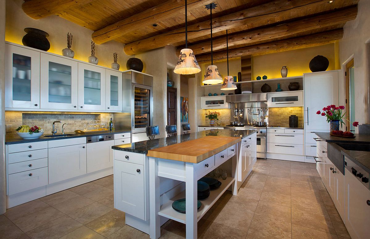 Ceiling beams give the kitchen a distinct identity of its own