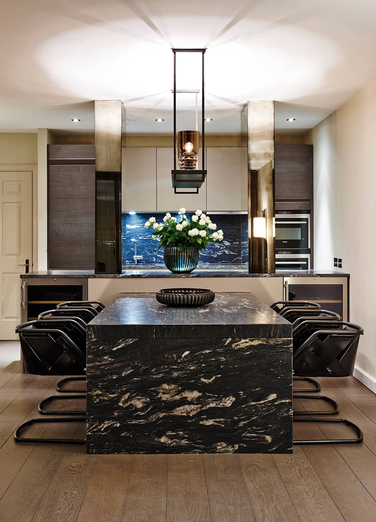 black dining table marble