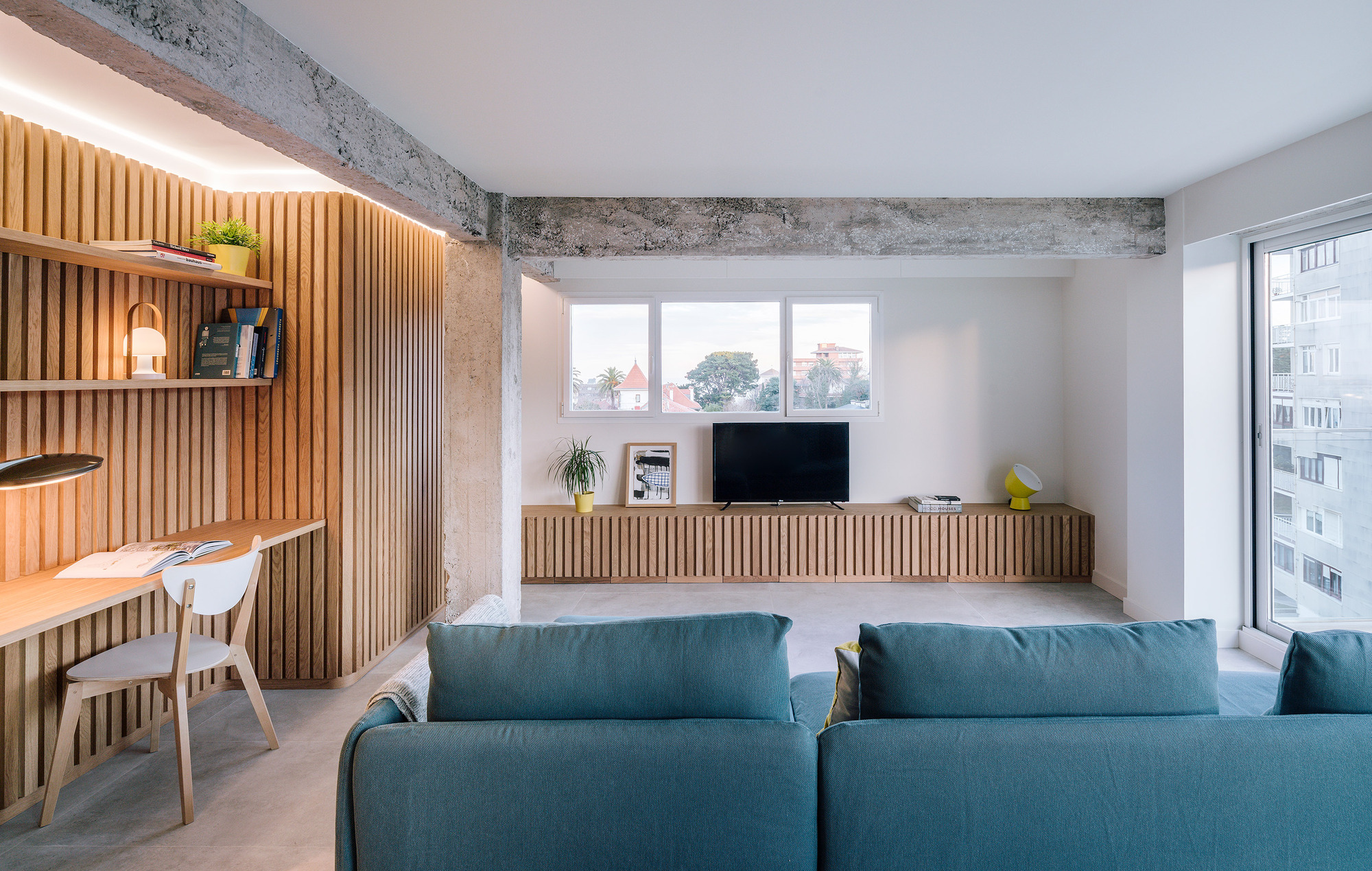 Gorgeous new interior of apartment in Santander, Spain with a concrete and wood interior