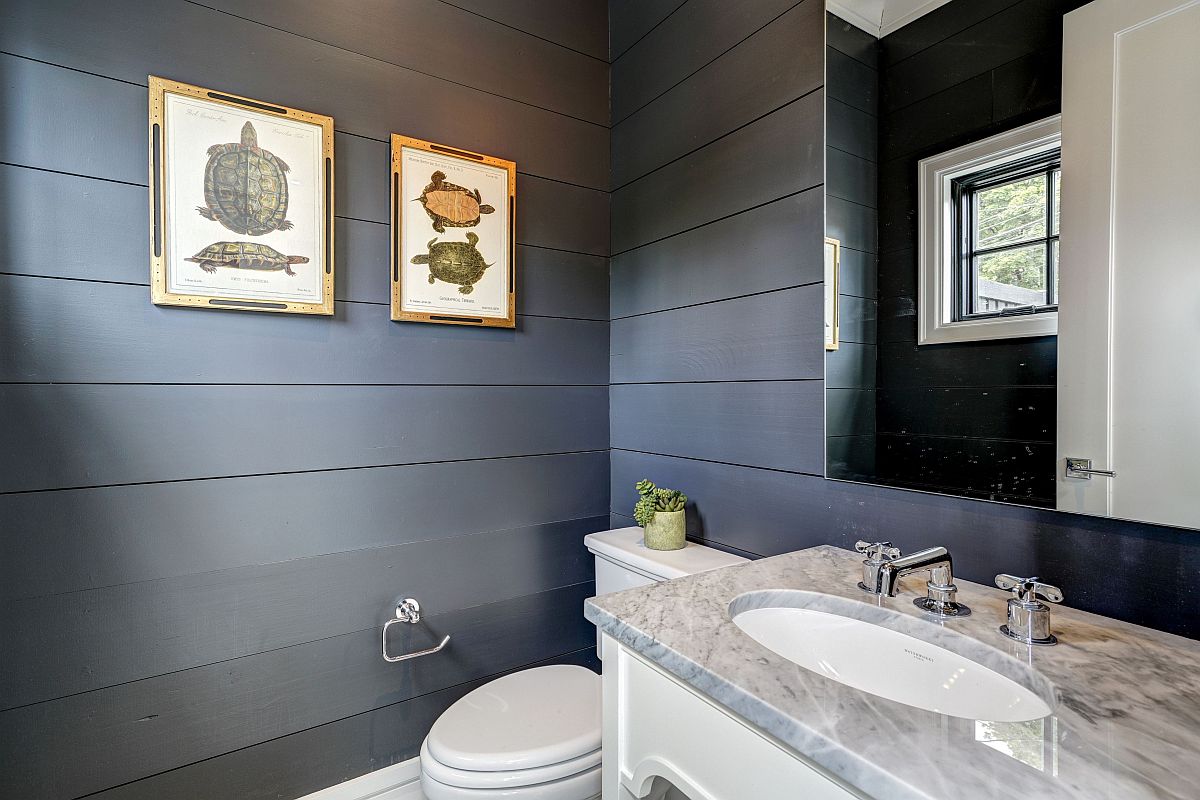 Gray is a trendy choice in the modern farmhouse powder room