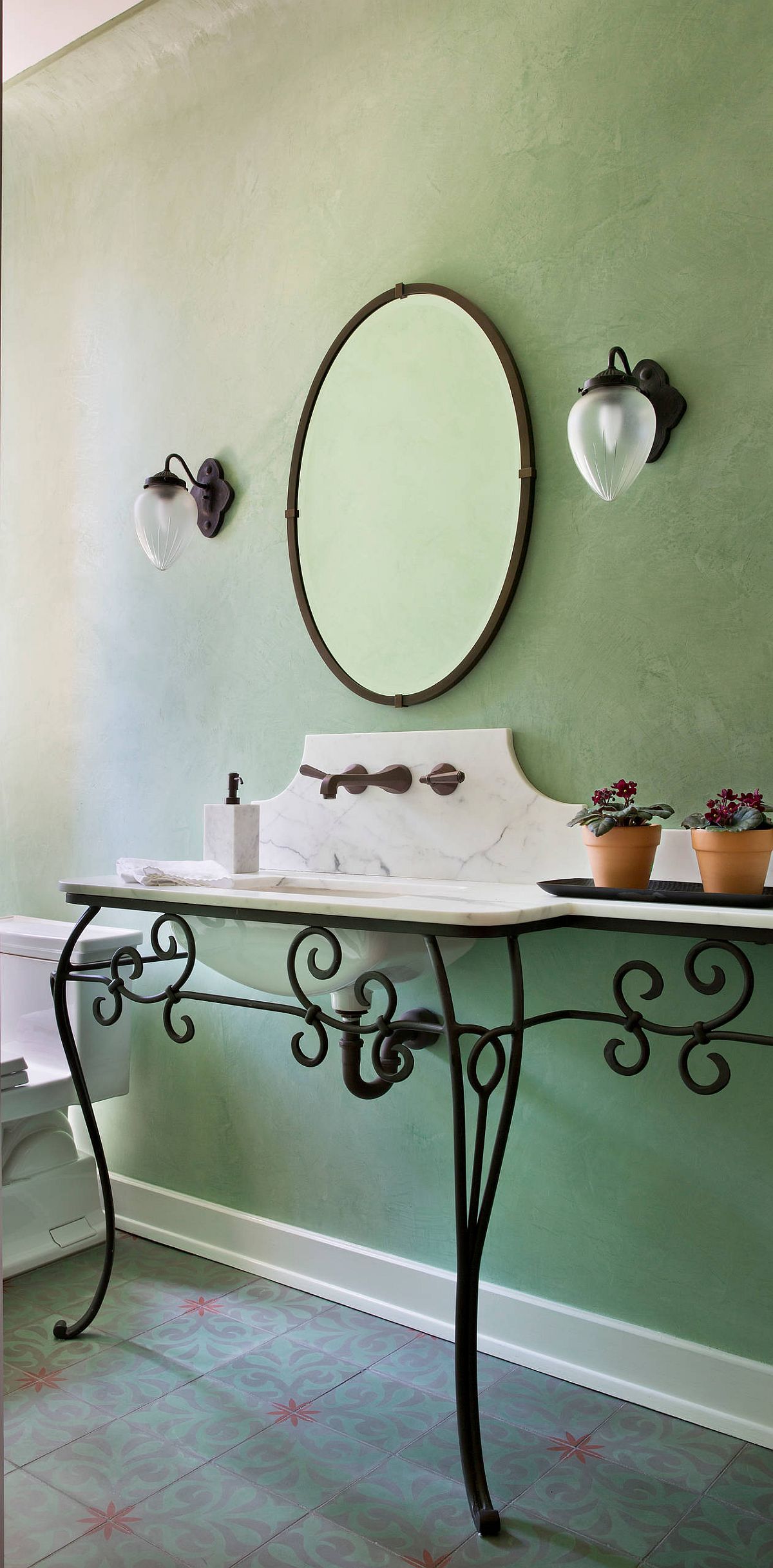 Green-lends-itself-beautifully-to-a-wide-variety-of-styles-in-the-powder-room-including-Mediterranean-91440