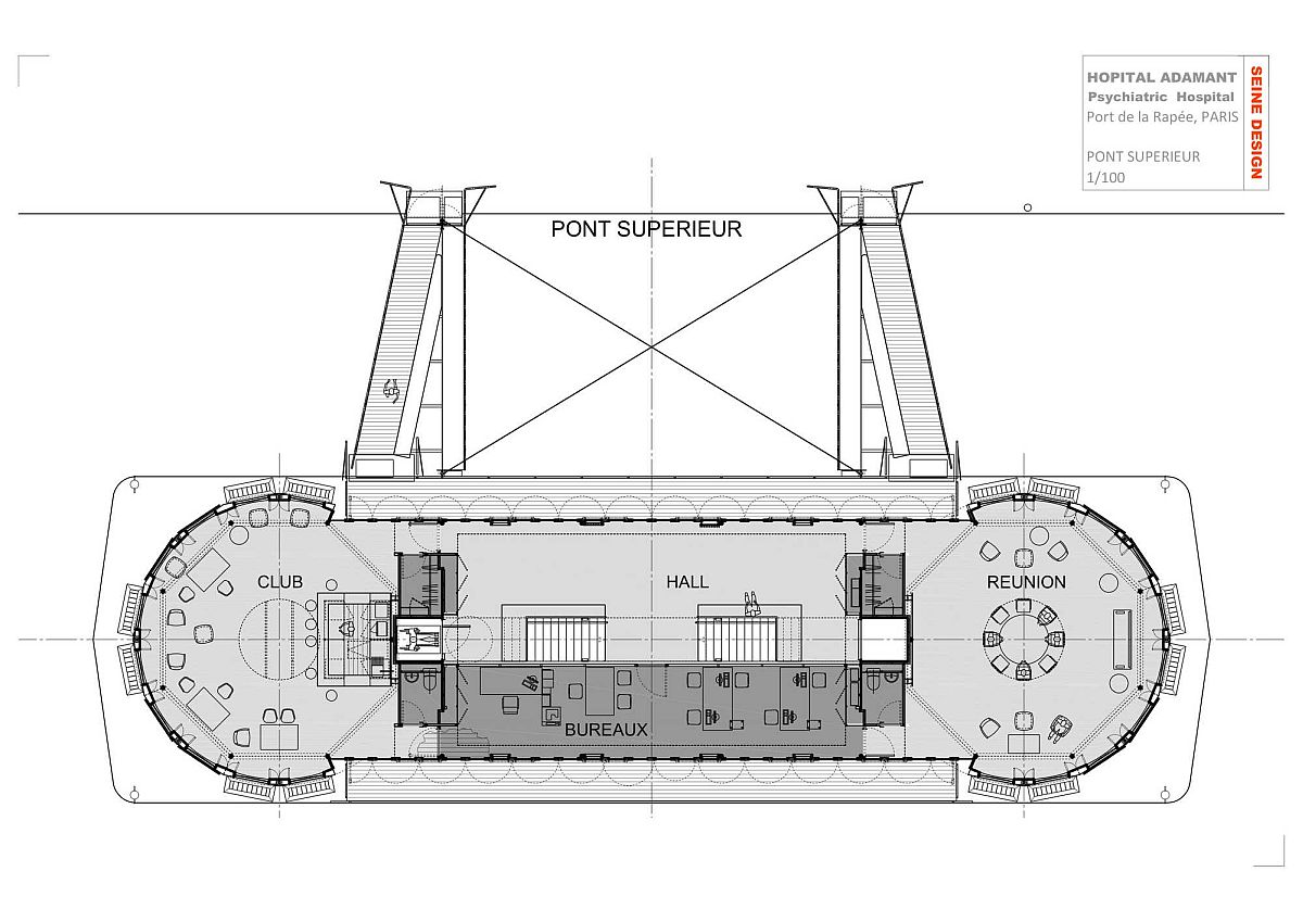 Ground level floor plan of Adamant Hospital in Paris