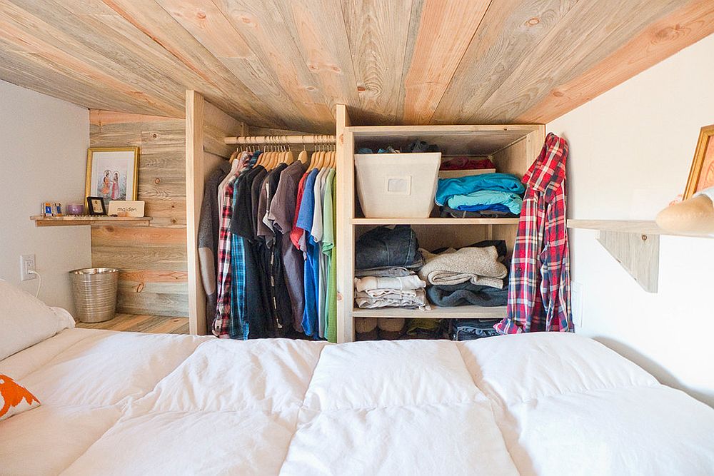 Loft bedroom with tiny closet in the corner