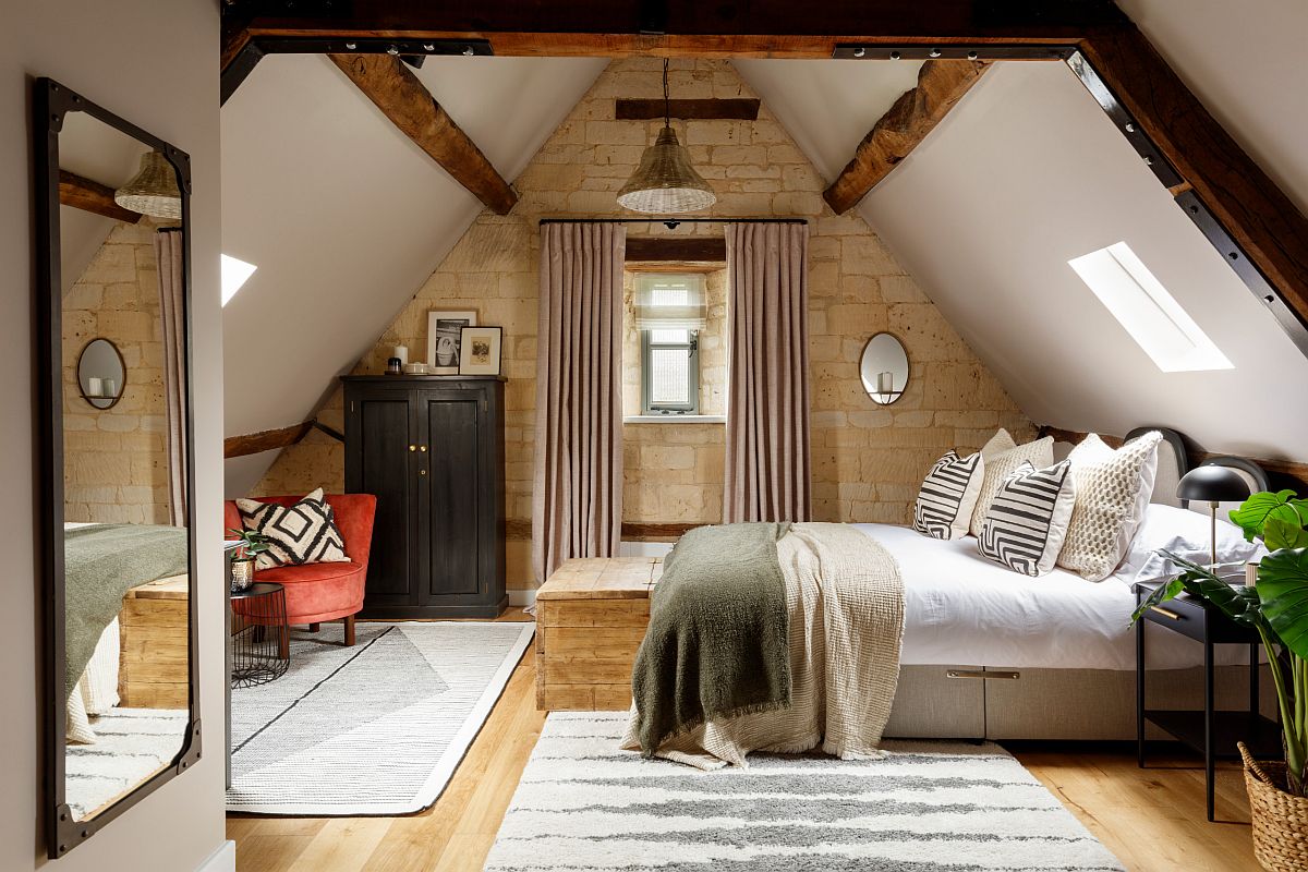 Lovely bedroom combines farmhouse and modern touches with ease