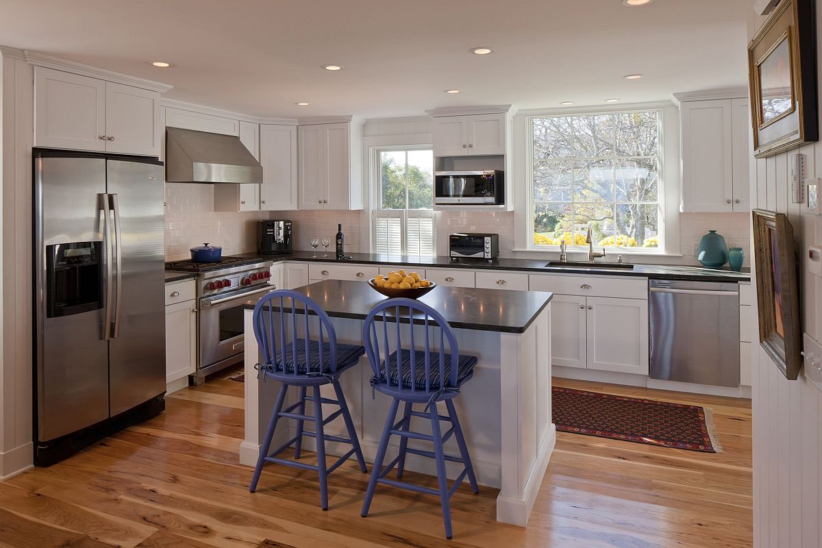 Natural wood floors in the kitchen can last a while with the right treatment