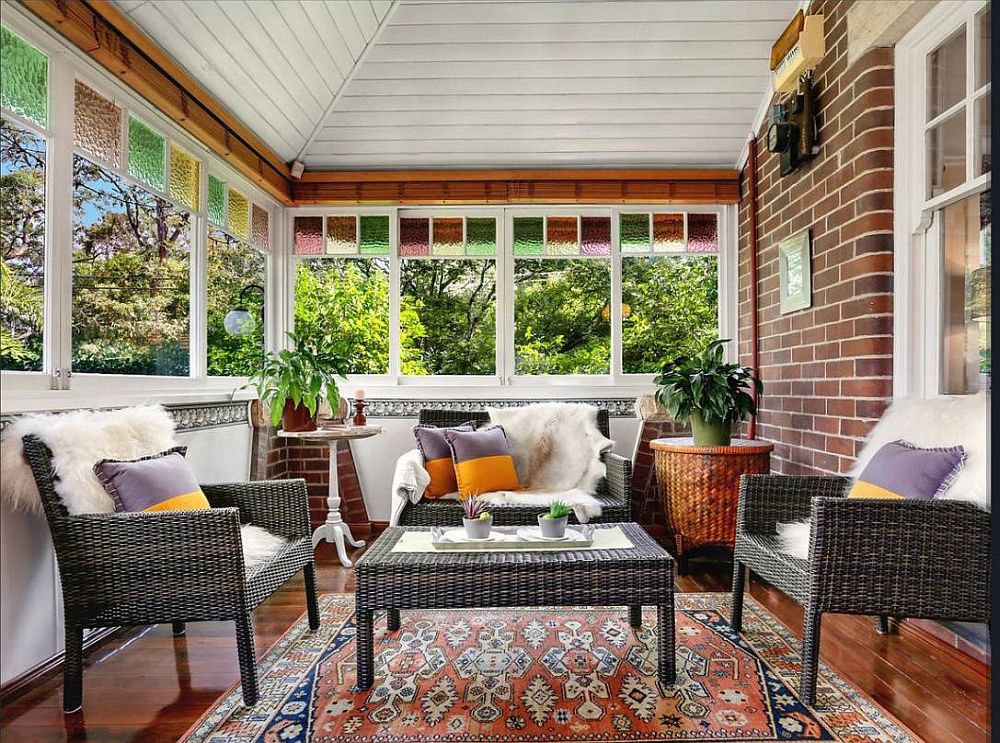 Stained glass is an innovative way to bring just a hint of color to the cozy sunroom