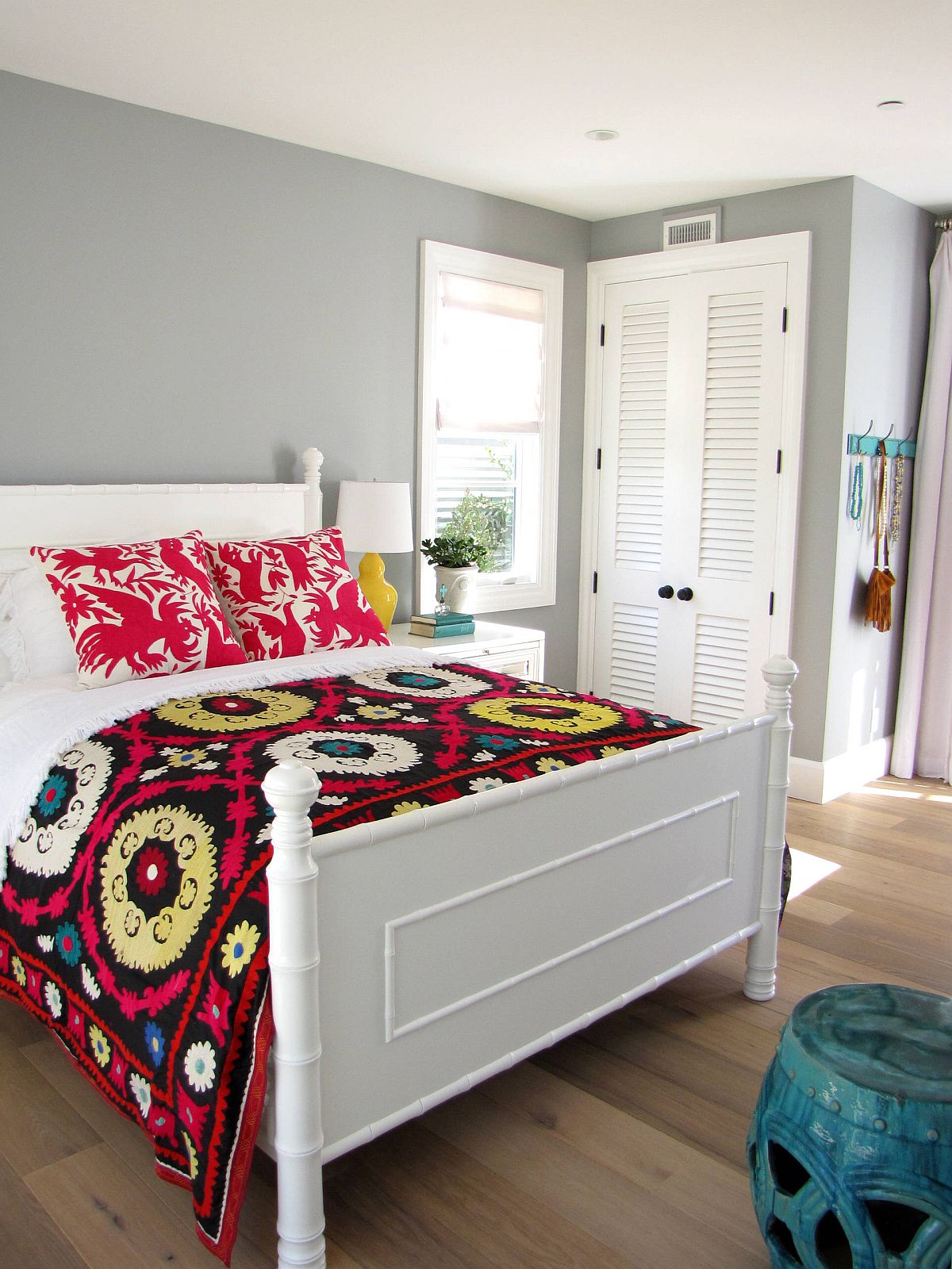 Use textiles to add bright color to the bedroom with ease