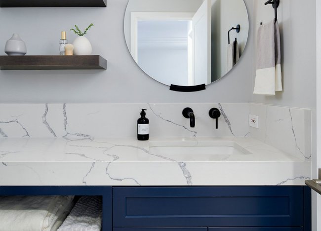 Cobalt Blue Vanity In Bathroom