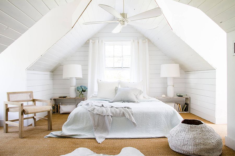 You just cannot go wrong with white when it comes to beach style attic bedrooms