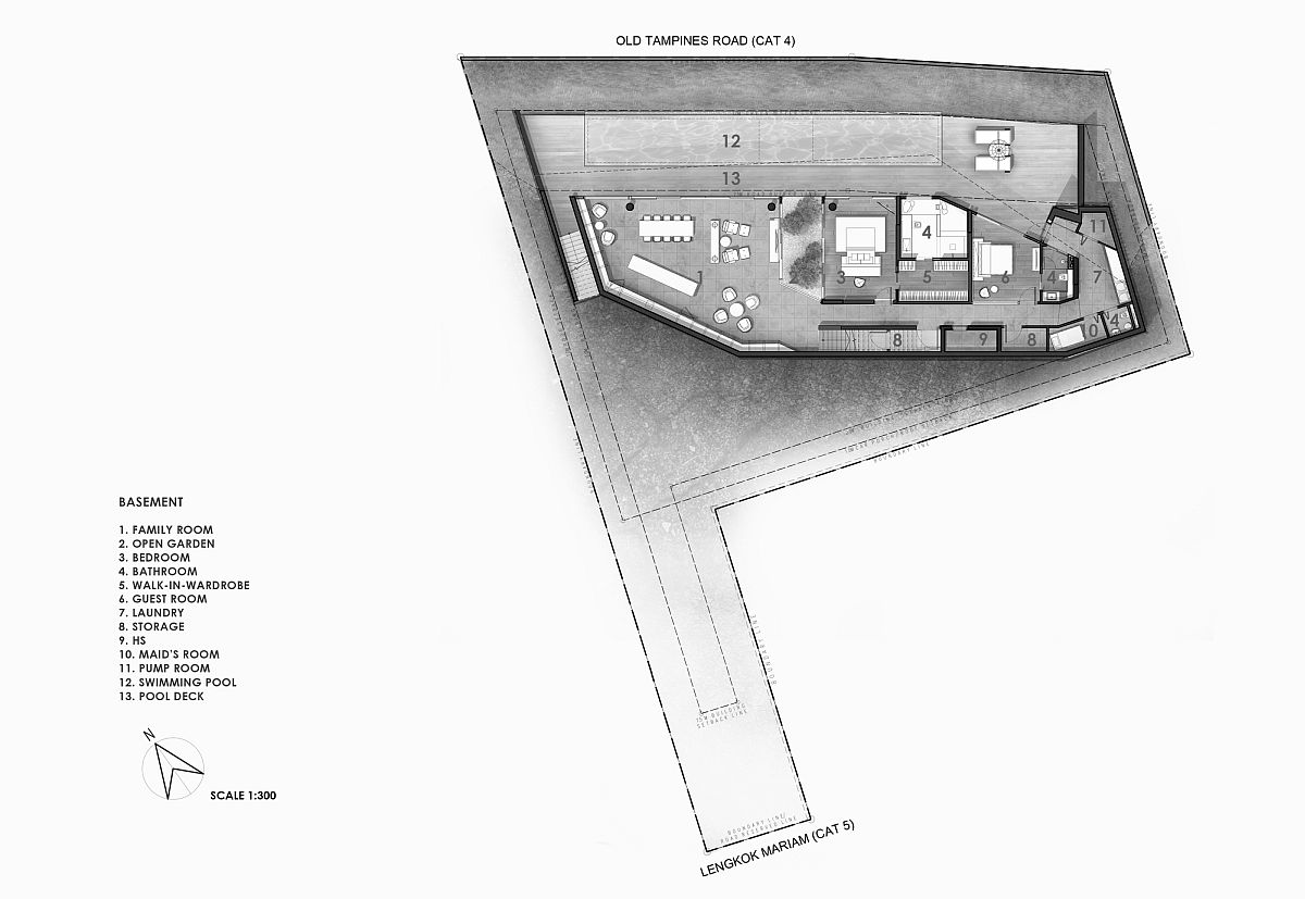 Basement floor plan of Stark House designed by Park + Associates
