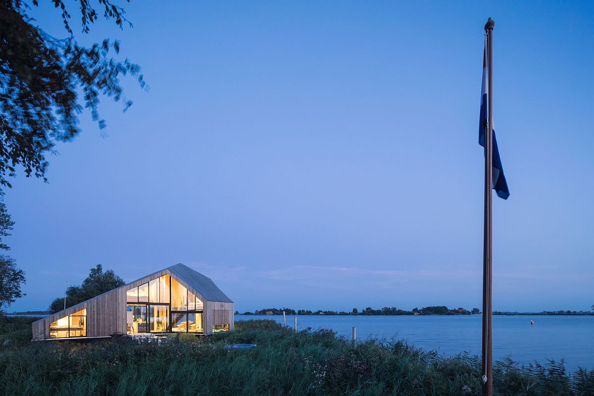 Holiday home on Dutch island after sunset