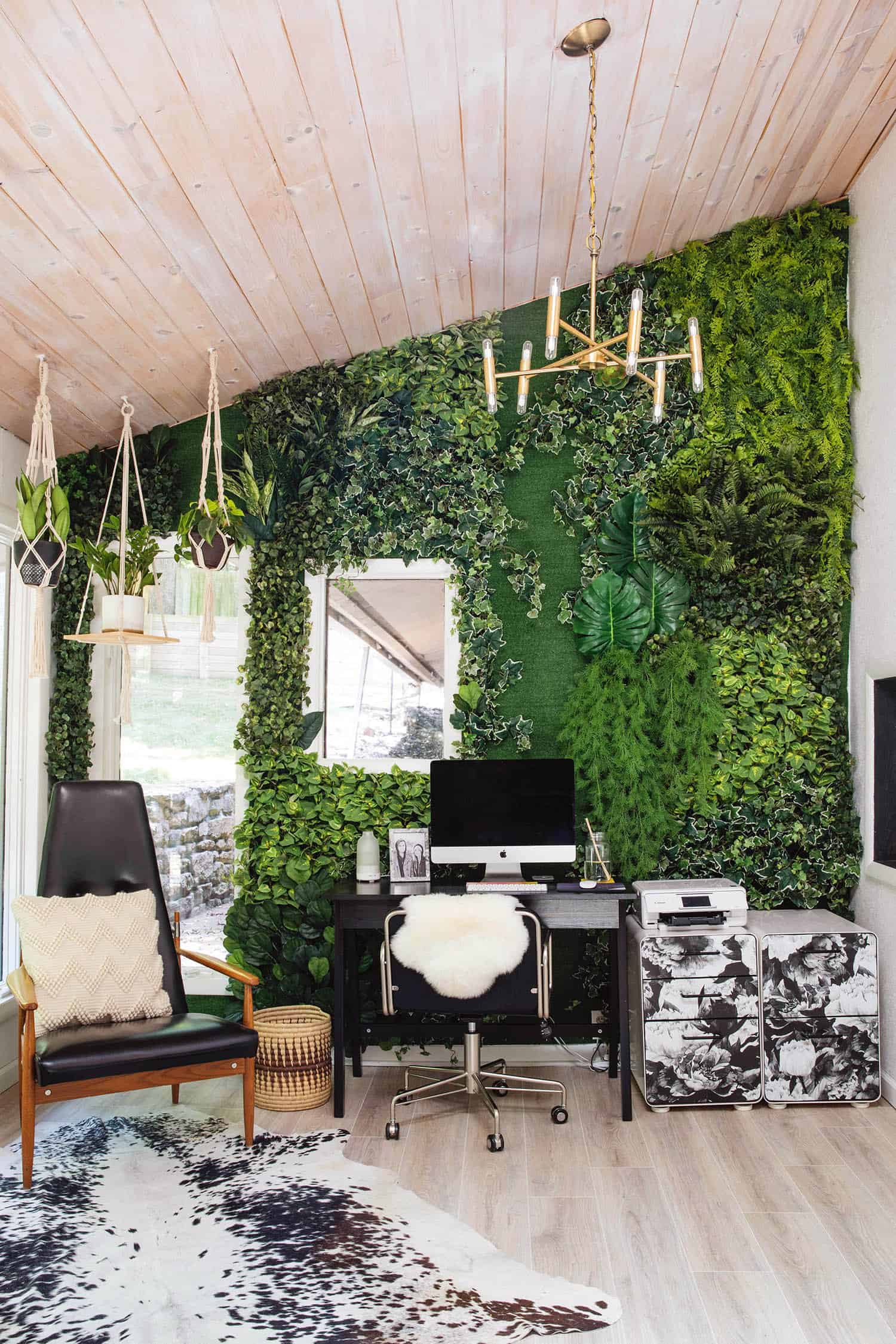 Home office with a faux living wall