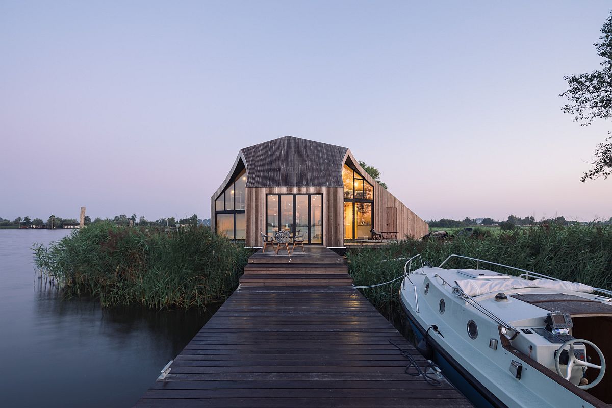 Jetty and entry to the island holiday home in Netherlands