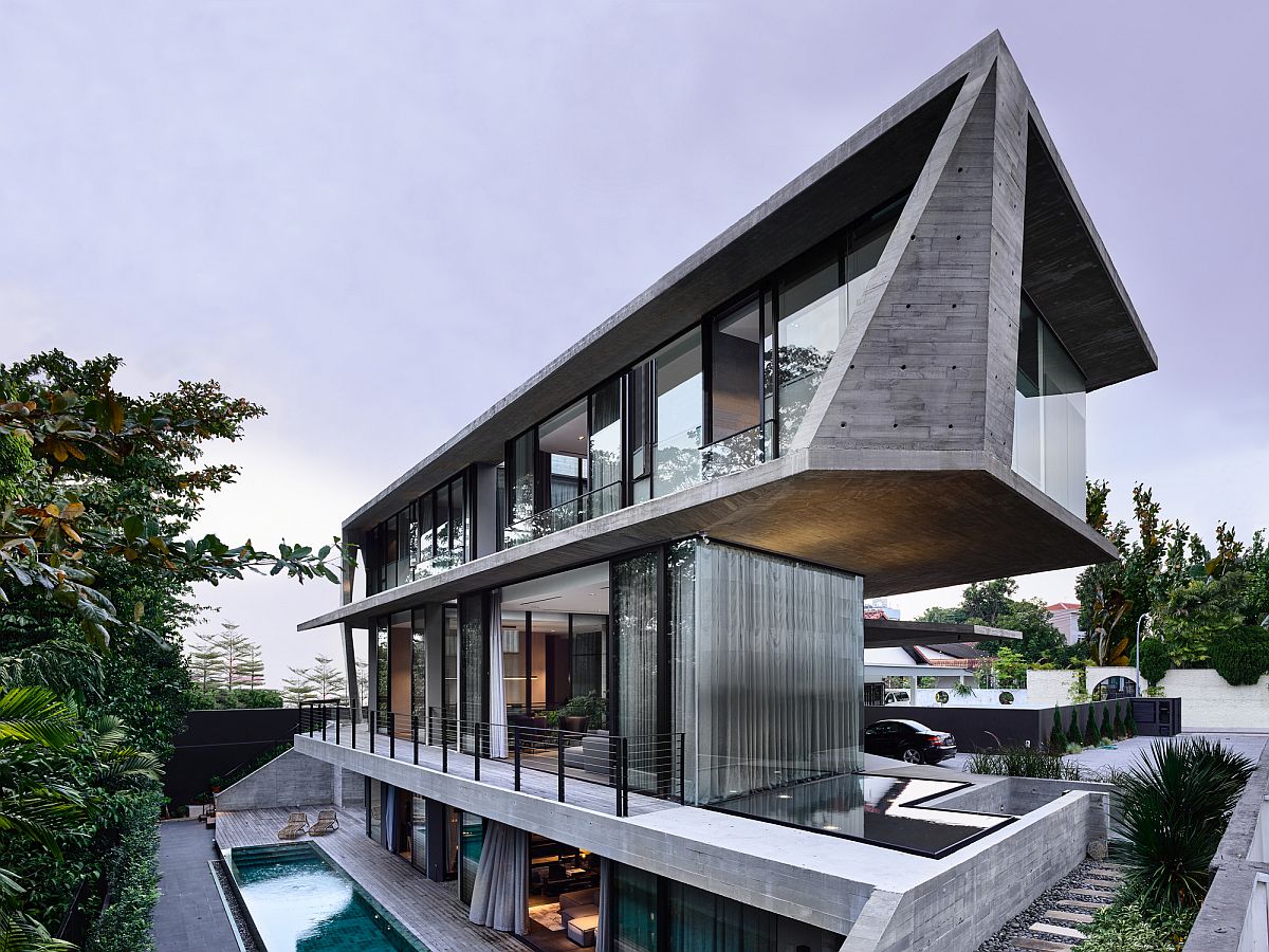 Multi-level modern home in Singapore surrounded by greenery