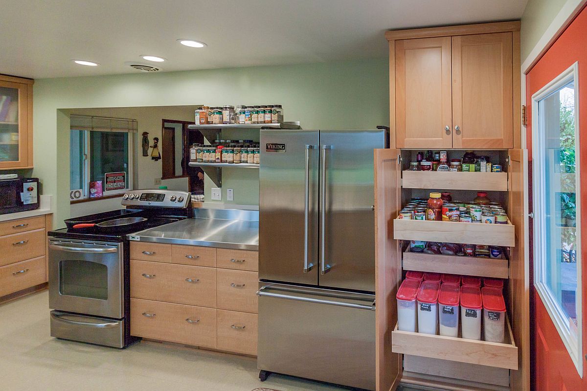 Perfect little pantry in the corner for the modern industrial kitchen