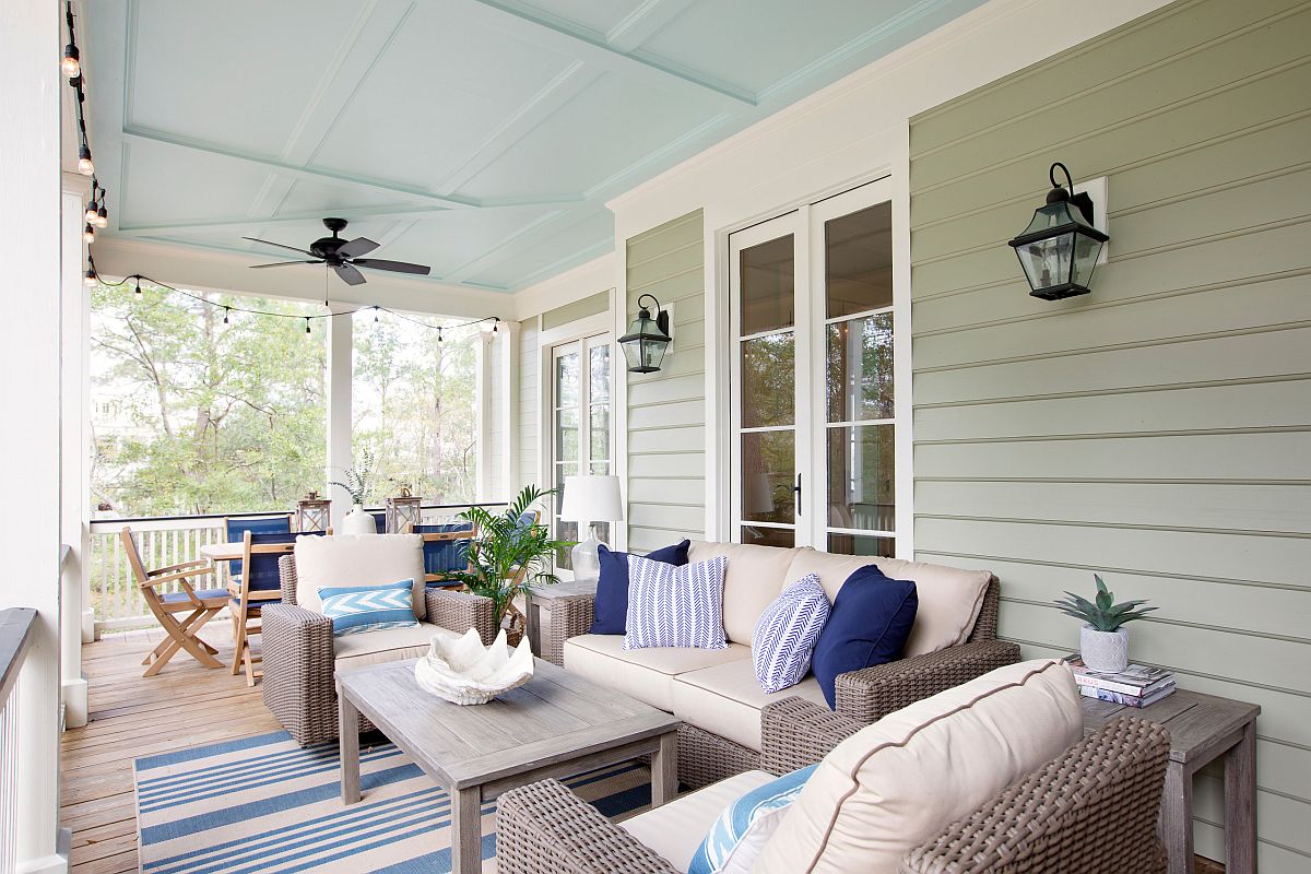 Shift between colors on the porch by changing accent cushions and rugs