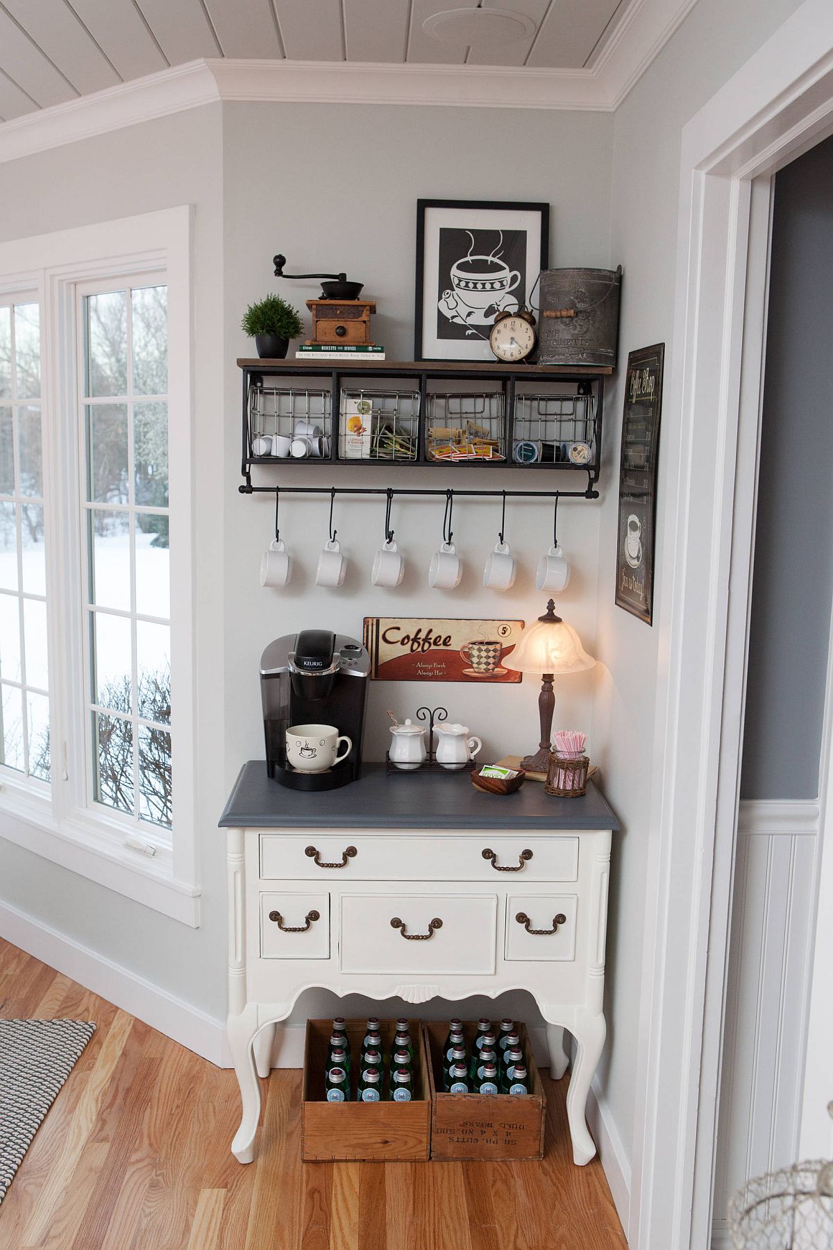 Small and stylish coffee station for the traditional kitchen