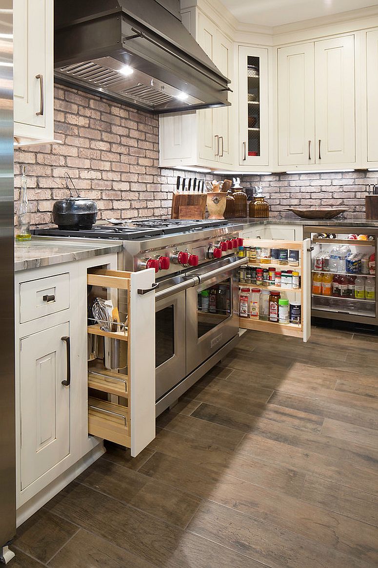 Smart modern sliding shelves and cabinets can turn even the tiniest space into a lovely pantry