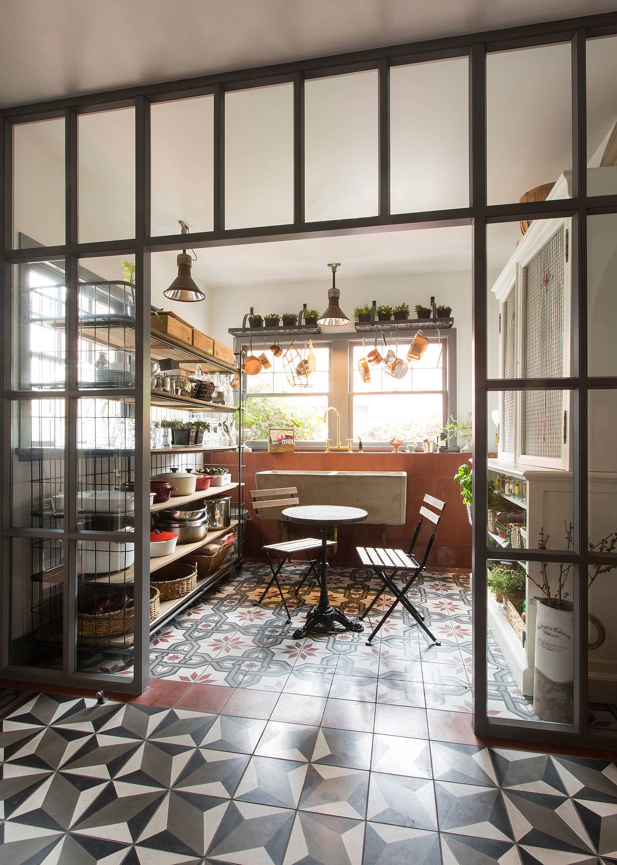 Snazzy and easy way to combine the industrial style pantry with the dining room