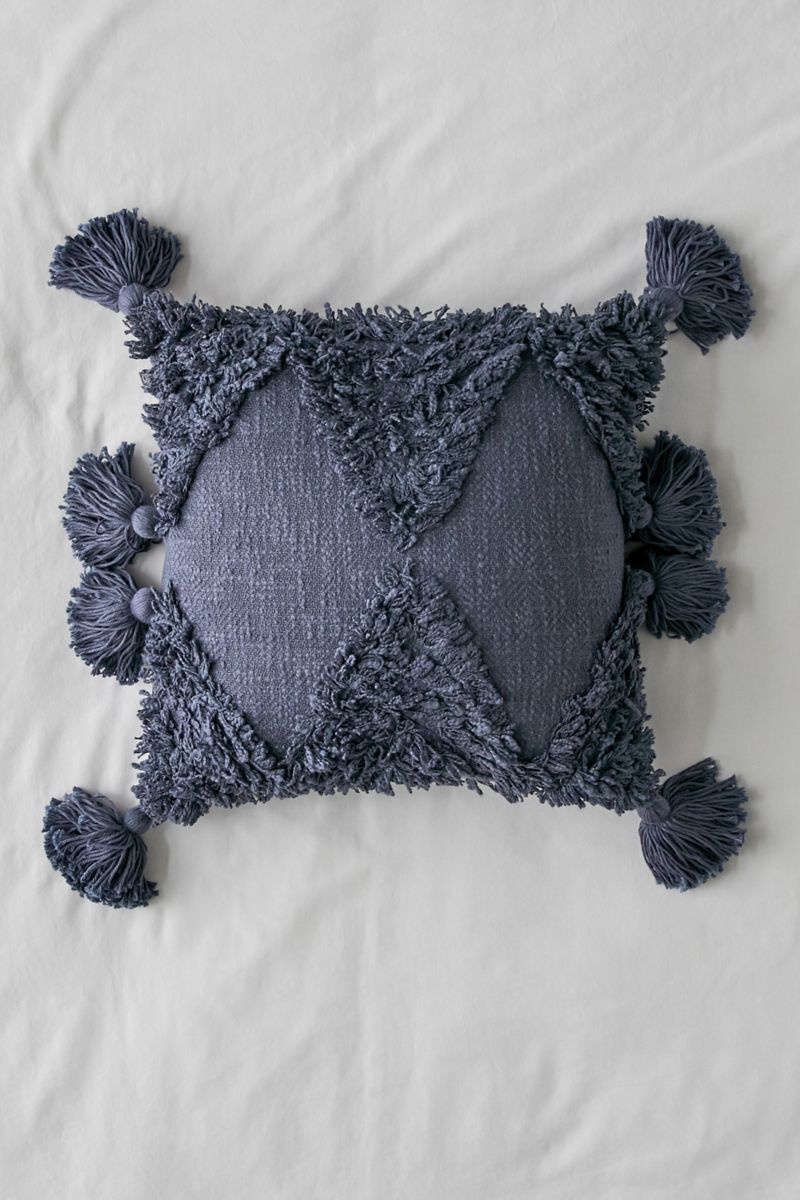 Textured indigo throw pillow