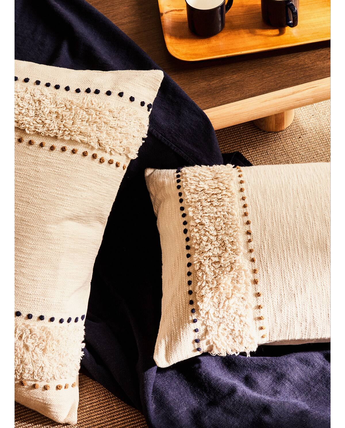 Textured pillow covers in a comfy living space