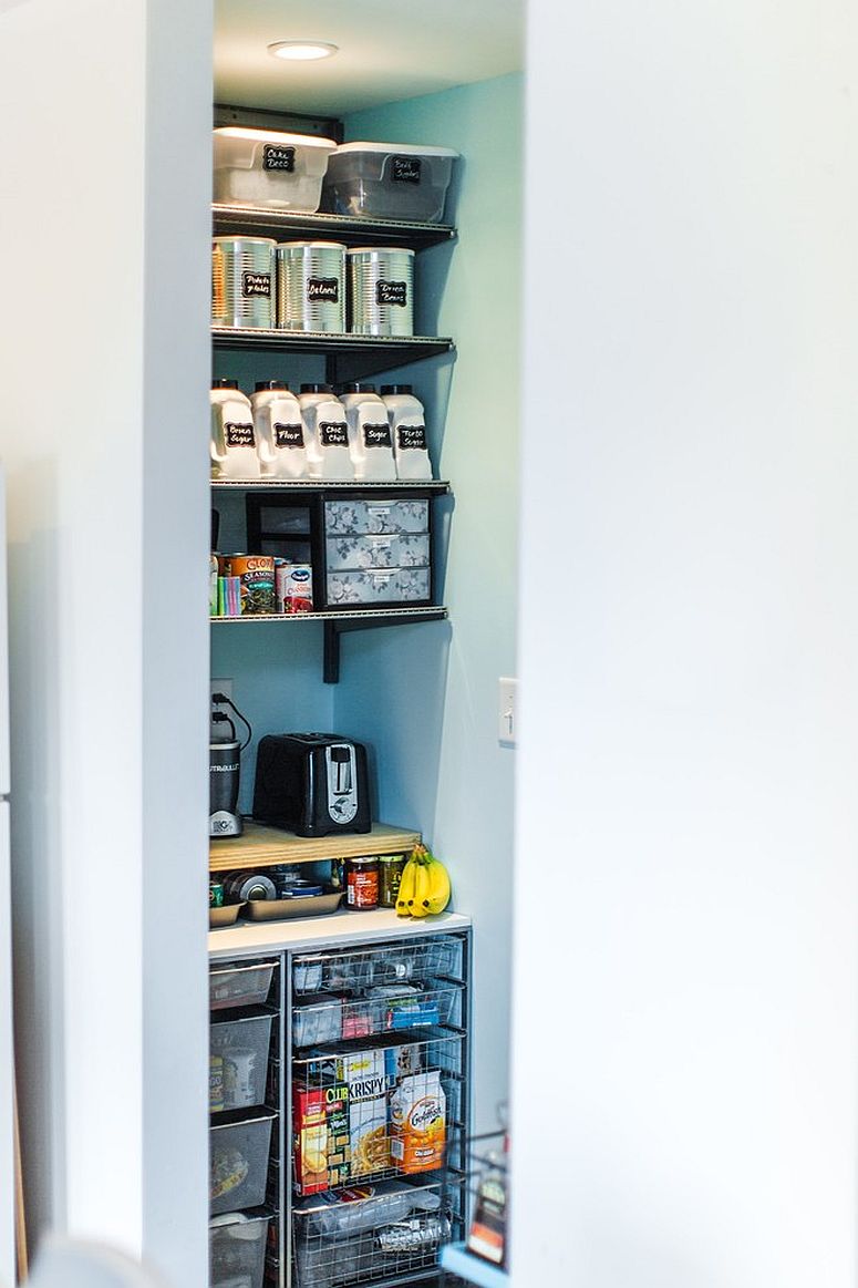 Tiny industrial pantry idea saves space and keeps the design simple