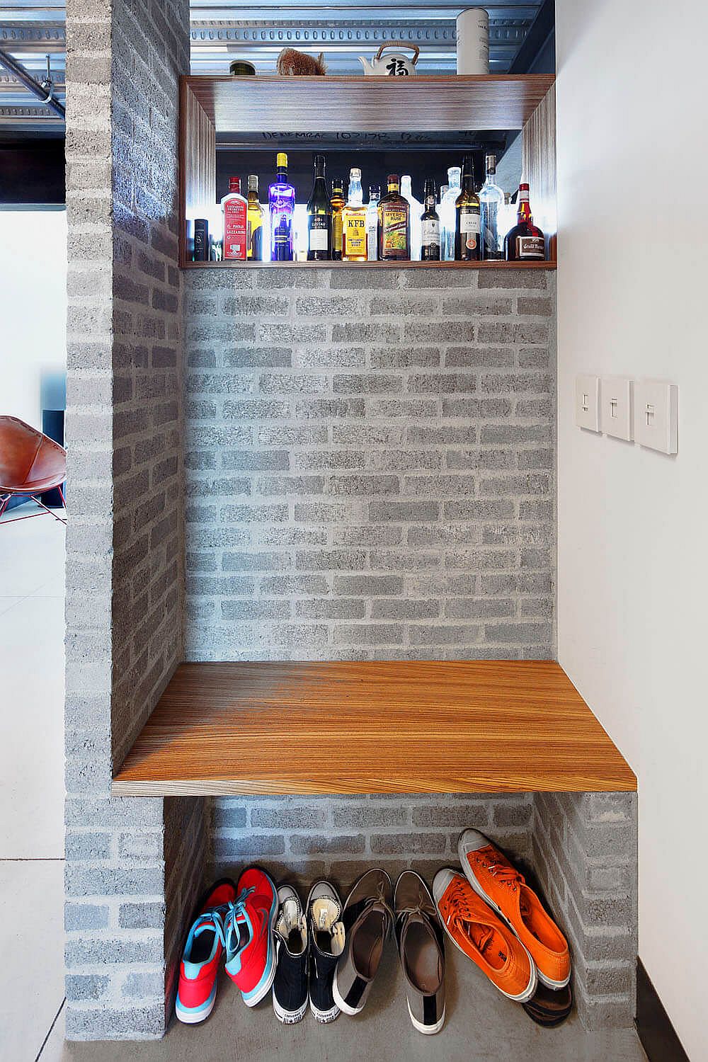 Use of concrete bricks inside the loft accentuates its industrial appeal