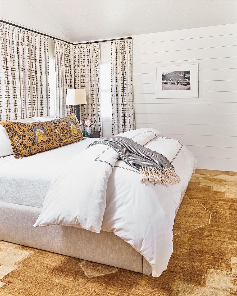 Bedroom in white inside the relaxing Hill Country Retreat in Texas