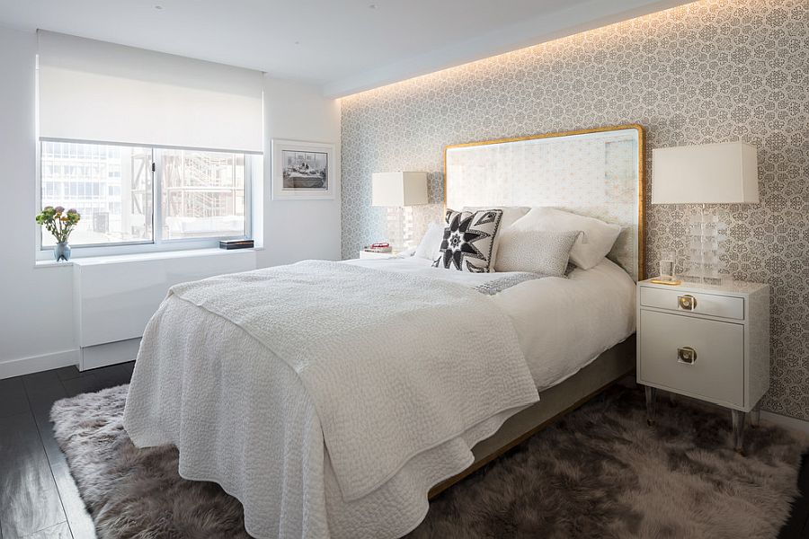 Contemporary bedroom of West Chelsea home with a feminine vibe