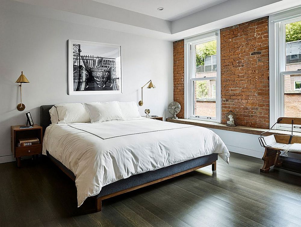 Exposed brick walls are an increasingly common fetaure in many bedrooms across New York City