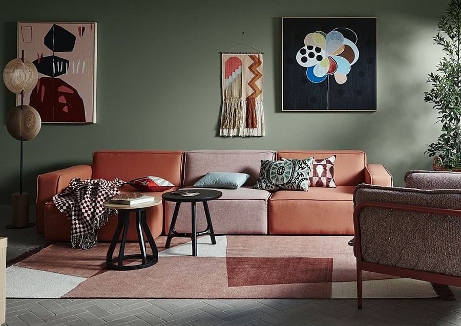 Olive Green And Pink Living Room