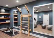 Gorgeous-small-home-gym-in-gray-with-a-mirror-and-shelf-space-58088-217x155
