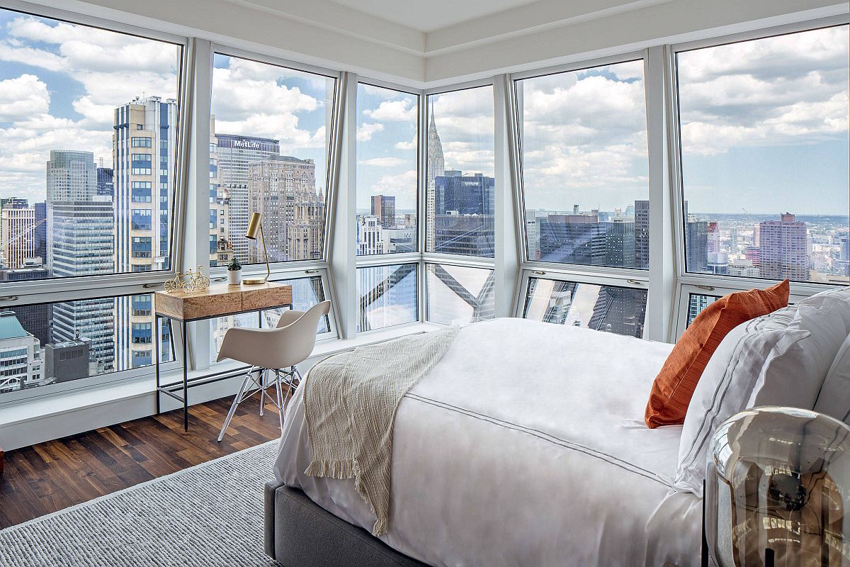 Iconic view of NYC skyline makesthe biggest impact inside this tiny bedroom of 5th Avenue Apartment