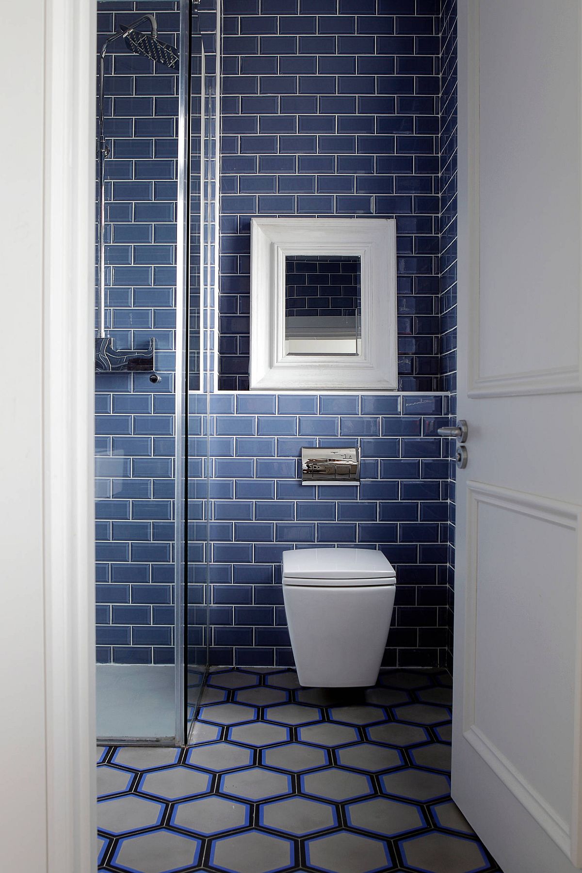 Small Bathrooms in Blue and White Trendy and Timeless Duo