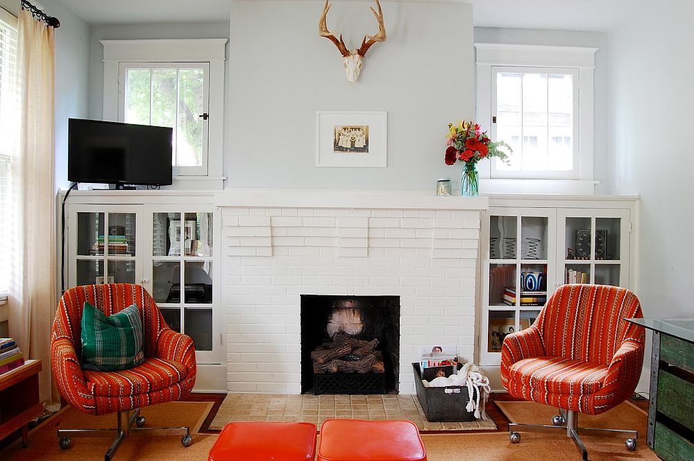 Nifty orange striped accent chairs on wheels for the modern eclectic interior