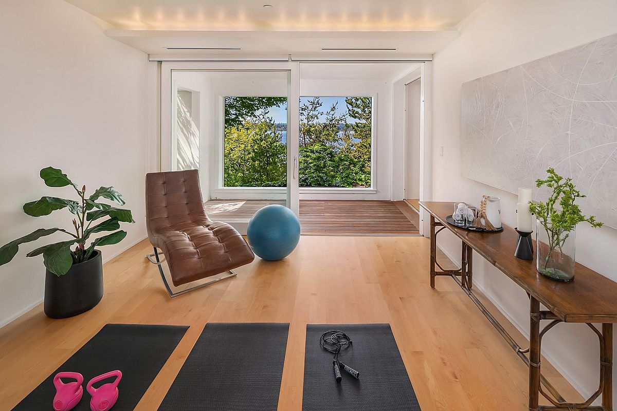 Turn the open area in the family room into a breezy home workout zone