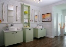 Vanity-and-open-shelves-in-light-pastel-green-for-he-white-bathroom-with-wooden-floor-26996-217x155